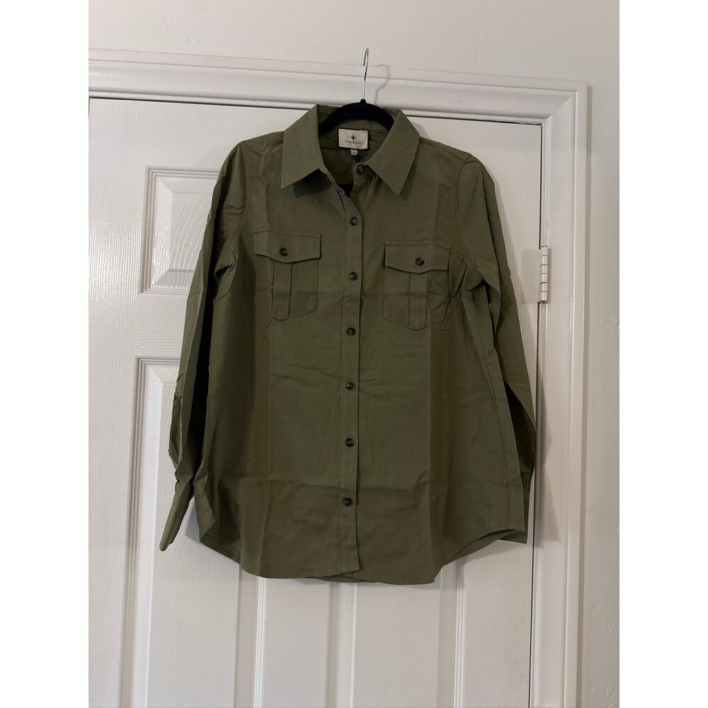 tuckernuck olive steele button up collared shirt women size small - Picture 3 of 10